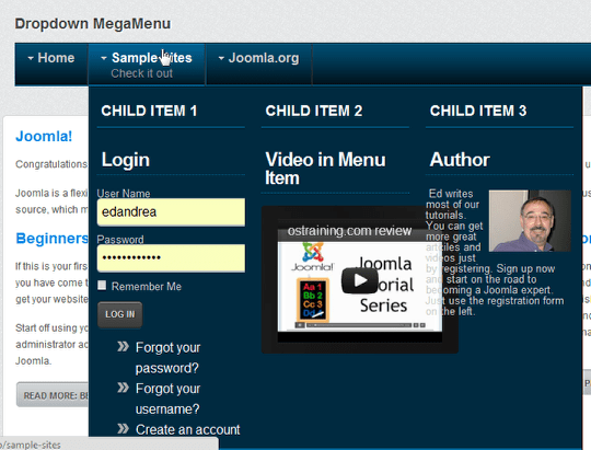 Модуль меню Mega Menu для Joomla